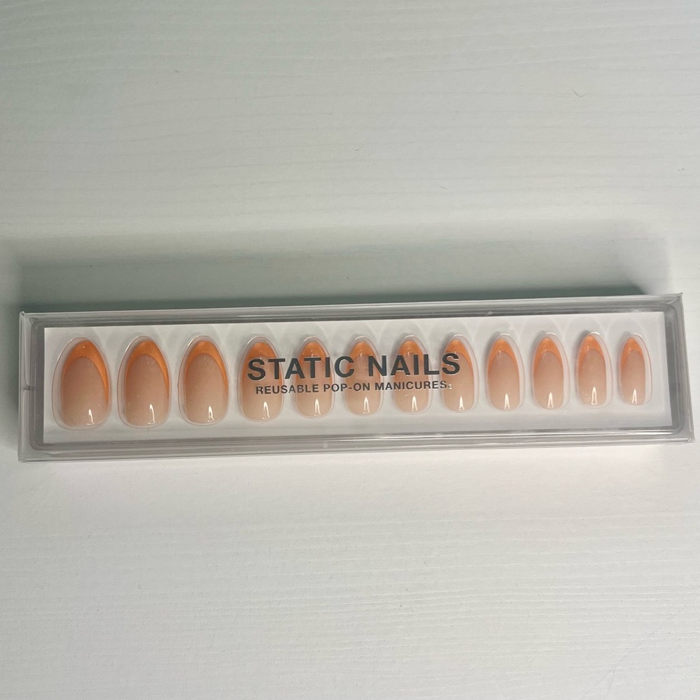 Static Nails Pop On Manicure Reusable Press Ons in “Peach French Almond” NEW